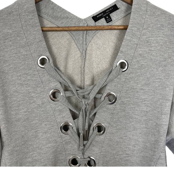 Romero & Juliet Couture Athletic Gommet V-Neck Tie Front SweatShirt M - Picture 3 of 7